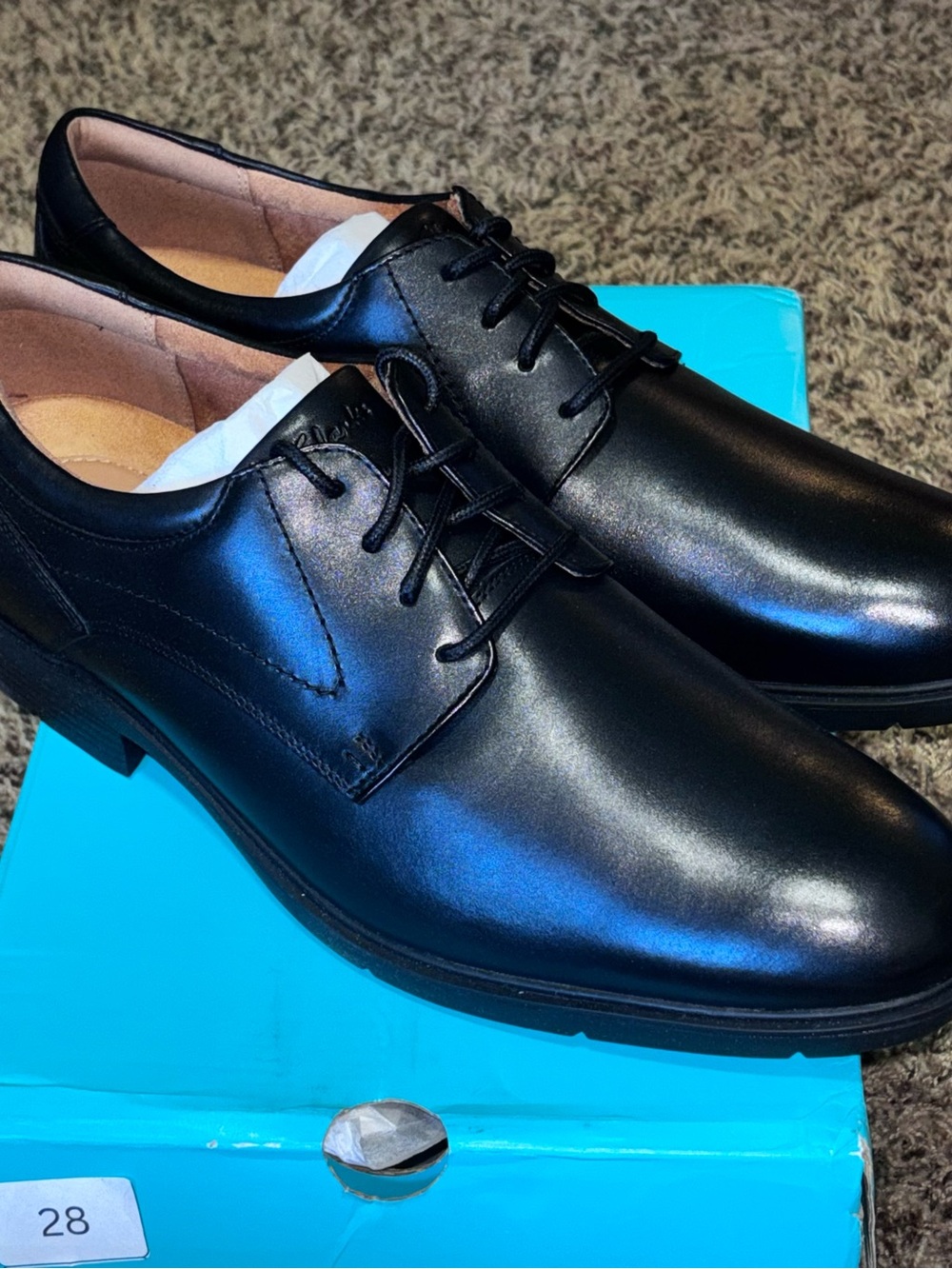 Clarks Men’s Eldredge Plain Leather Oxford Shoes 26180261 Size 12 Wide Black